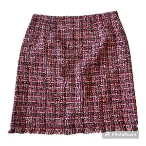 Talbots women’s red white black wool blend raw hem skirt size 10